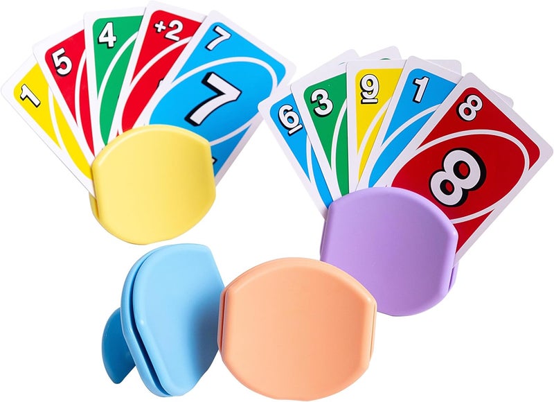 BORICO 4 Pack Playing Card Holders for Kids & Adults - Handheld/Tabletop Use/Drawstring Pouch, Perfect for Game Nights & Travel (4 Colors) - Image 1